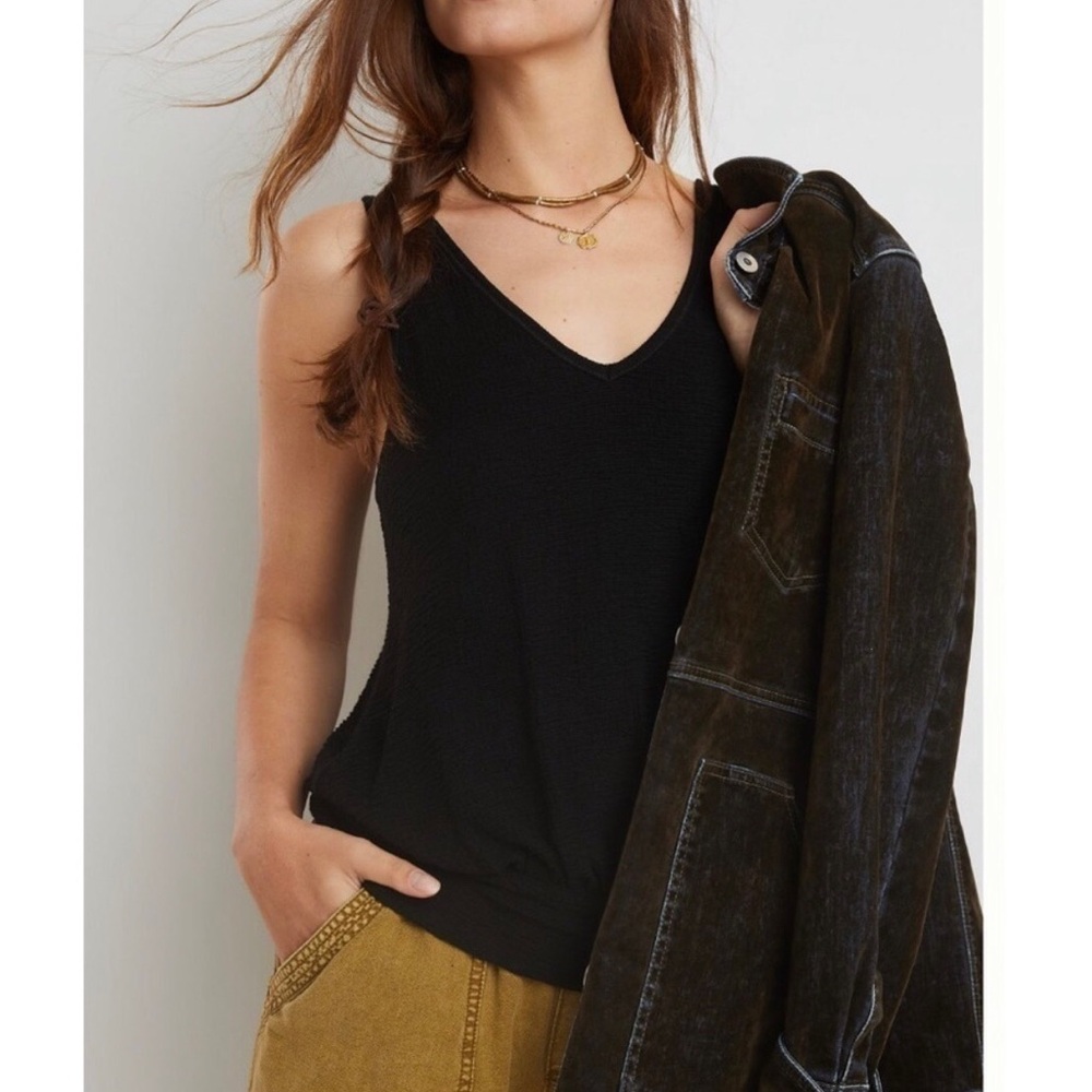ANTHROPOLOGIE Black Noir Tank Knotted Shoulder Cotton New